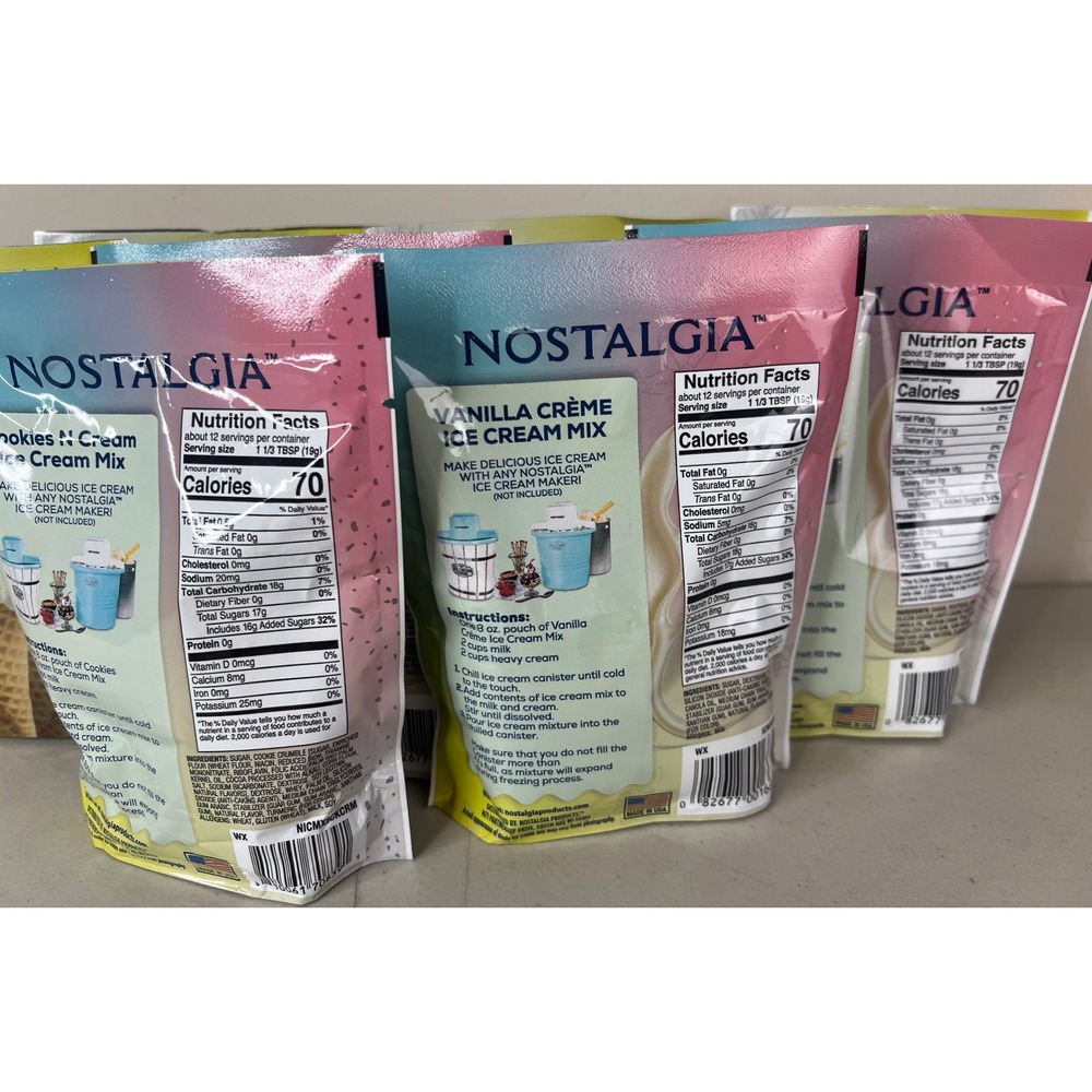 NEW Lot of 9 Nostalgia Vanilla Creme & Cookies N Cream Ice Cream Mix 8oz - Picture 3 of 4